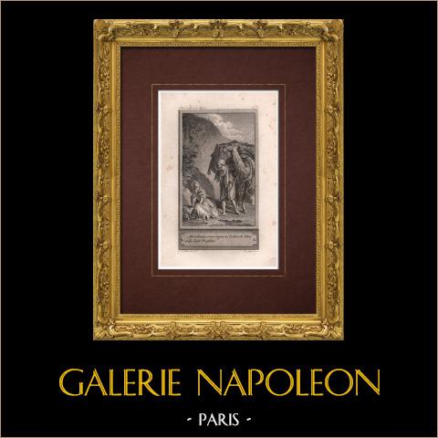 Il Rassegnato Felice | Incisione originale all'acquaforte su carta vergata disegnata da Marillier, incisa da De Ghendt. 1785