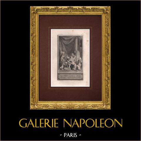 La storia di Habib | Incisione originale all'acquaforte su carta vergata disegnata da Marillier, incisa da De Launay. 1785