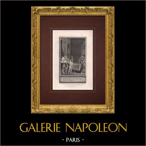 Funestine | Incisione originale all'acquaforte su carta vergata disegnata da Marillier, incisa da Thomas. 1785