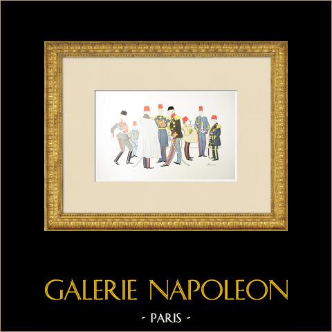 Bisanzio 1905-06 - Impero Ottomano - Caricature di Dignitari (Hassan de Guiroye) | Vendita online di una collezione di 21 litografie