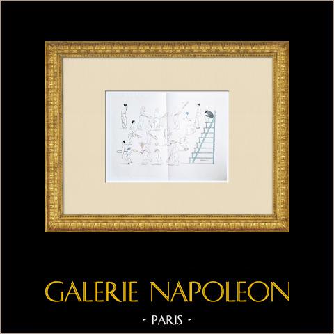 Byzanz 1905-06 - Tennis (Hassan)  | Original lithografie auf wasserzeichenpapier « van Gelder Zonen » gezeichnet von Hassan de Guiroye. Mittelfalte aus der zeit. 1906