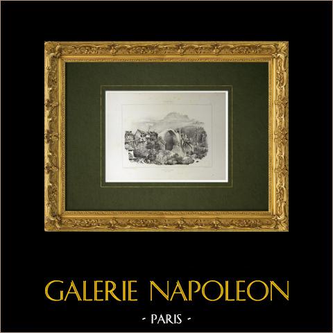 Bardbrücke - Aostatal - Dora Baltea - Bard und Hone (Italien) | Original lithografie gezeichnet von Villeneuve, lithographiert von Turgis. 1835