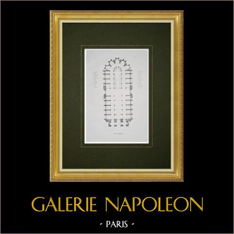 Kathedrale von Auch - Plan - Gers (Frankreich) | Original lithografie lithographiert von Riviere. 1857