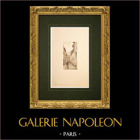Chalon-sur-Saône - Saône-et-Loire - Rue Thalie (Francia) | Incisione originale all'acquaforte su carta vergata disegnata da Louis Coin. 1895