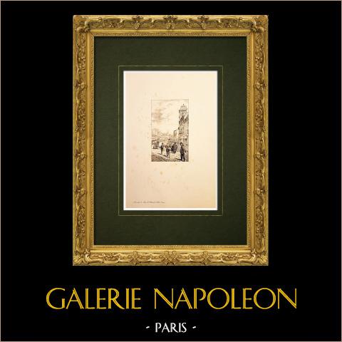 Chalon-sur-Saône - Saône-et-Loire - Piazza del Municipio (Francia) | Incisione originale all'acquaforte su carta vergata disegnata da Louis Coin. 1895