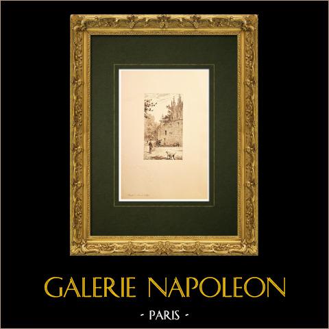 Chalon-sur-Saône - Saône-et-Loire - Place du Collège - Pozzo (Francia) | Incisione originale all'acquaforte su carta vergata disegnata da Louis Coin. 1895