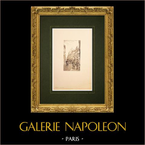 Chalon-sur-Saône - Saône-et-Loire - Grande Rue (Francia) | Incisione originale all'acquaforte su carta vergata disegnata da Louis Coin. 1895