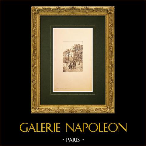 Chalon-sur-Saône - Saône-et-Loire - Bastione Sainte Marie (Francia) | Incisione originale all'acquaforte su carta vergata disegnata da Louis Coin. 1895