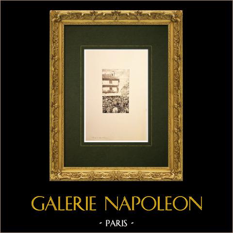 Chalon-sur-Saône - Saône-et-Loire - Piazza Saint-Vincent (Francia) | Incisione originale all'acquaforte su carta vergata disegnata da Louis Coin. 1895