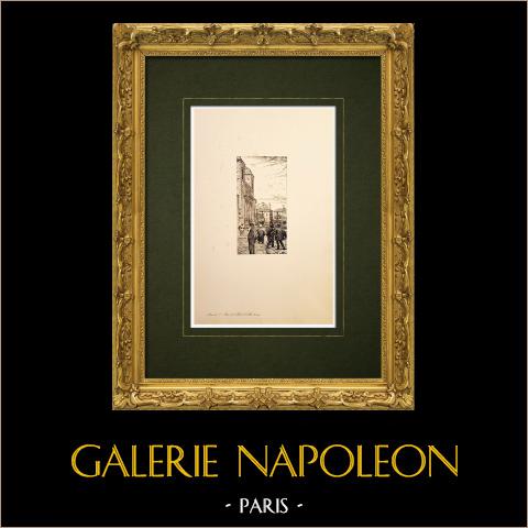 Chalon-sur-Saône - Saône-et-Loire - Piazza del Municipio (Francia) | Incisione originale all'acquaforte su carta vergata disegnata da Louis Coin. 1895