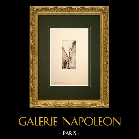 Chalon-sur-Saône - Saône-et-Loire - Rue aux Prètres (Francia) | Incisione originale all'acquaforte su carta vergata disegnata da Louis Coin. 1895