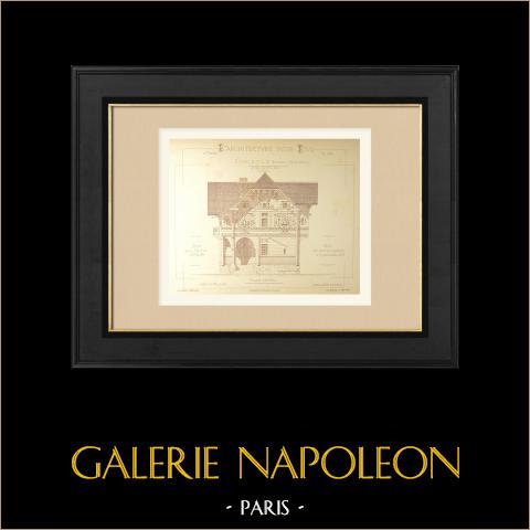 Chalet in Saint-Gervais - Haute-Savoie - Fassade (Ruy, Architekt) | Original grafik gezeichnet von Ruy. Text auf der rückseite. 1890