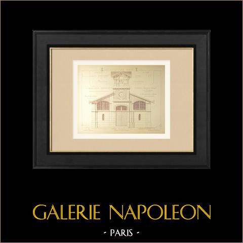 Mercato coperto di Chatelaillon - Charente-Maritime (Rullier, architetto) | Stampa originale disegnata da Rullier. Retro stampato. 1890