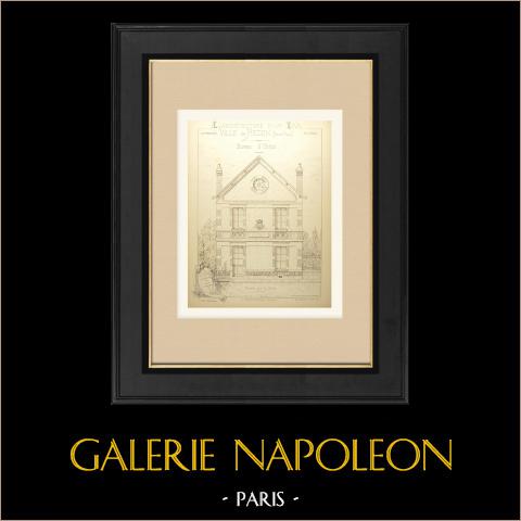 Octroi di Redon - Ille-et-Vilaine - Facciata (Leray, architetto) | Stampa originale disegnata da Leray. Retro stampato. 1890