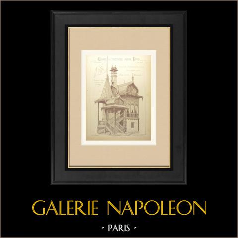 Casa Russa - Esposizione Universale 1889 - Scala (Charles Garnier, architetto) | Stampa originale disegnata da Garnier. Retro stampato. 1890