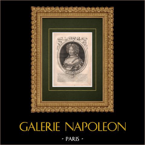 Porträt von Marie-Louise von Österreich, Königin von Frankreich (1638-1683) | Original kupferstich auf geripptes papier gestochen von Nicolas de Larmessin. 1688