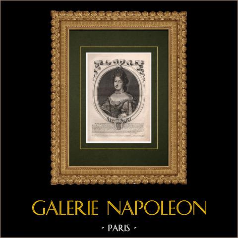 Porträt von Marie-Anne-Christine-Victoire von Bayern, Dauphine von Frankreich (1660-1690) | Original kupferstich auf geripptes papier gestochen von Nicolas de Larmessin. 1689