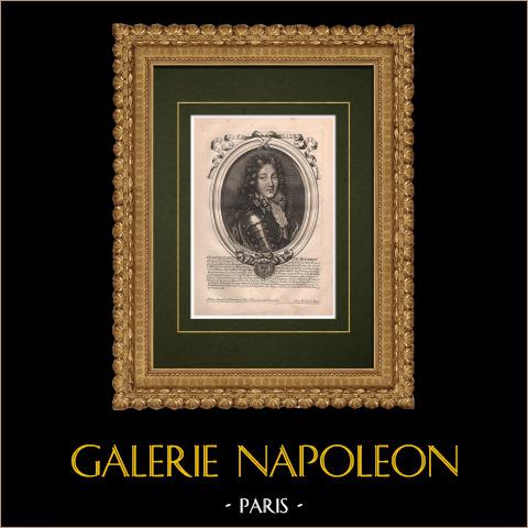 Porträt von François Louis de Bourbon, Prince de Conti (1664-1709) | Original kupferstich auf geripptes papier gestochen von Nicolas de Larmessin. 1689