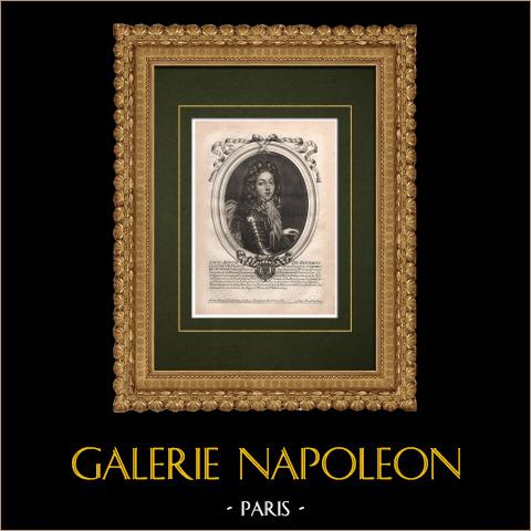 Porträt von Louis Auguste I. de Bourbon, Duc du Maine (1670-1736) | Original kupferstich auf geripptes papier gestochen von Nicolas de Larmessin. 1689