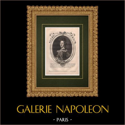 Porträt von Marie-Thérèse de Bourbon, Prinzessin von Conti (1666-1732) | Original kupferstich auf geripptes papier gestochen von Nicolas de Larmessin. 1689