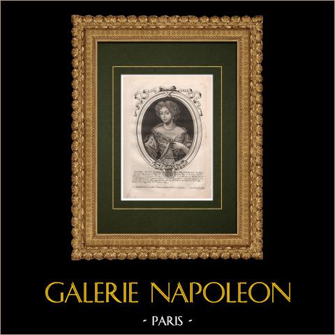 Porträt von Marie-Anne de Bourbon, Mademoiselle de Blois (1666-1739) | Original kupferstich auf geripptes papier gestochen von Nicolas de Larmessin. 1689