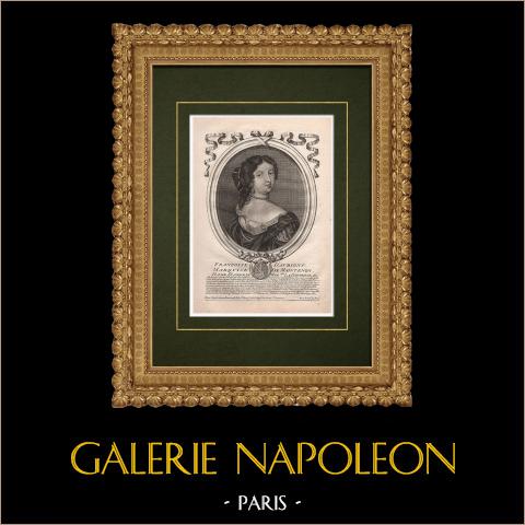 Porträt von Françoise d'Aubigny, Marquise de Maintenon (1635-1719) | Original kupferstich auf geripptes papier gestochen von Nicolas de Larmessin. 1689