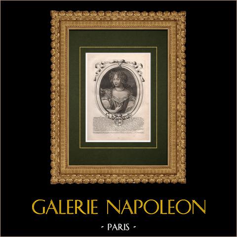 Porträt von Marguerite Louise de Béthune, Herzogin von Lude (1643-1726) | Original kupferstich auf geripptes papier gestochen von Nicolas de Larmessin. 1689