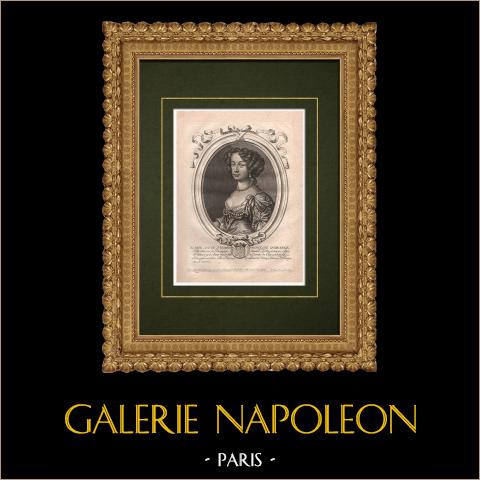 Porträt von Mary Anne Stuart, Prinzessin von Oranien (1631–1660) | Original kupferstich auf geripptes papier gestochen von Nicolas de Larmessin. 1689