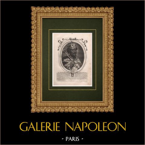 Ritratto del Re Mono-Motapa, Nyatsimba Mutota (1400 c.-1450 c.) | Incisione originale a bulino su rame su carta vergata incisa da Nicolas de Larmessin. 1689