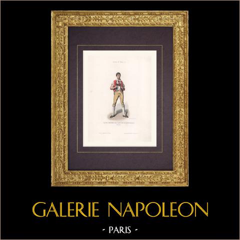 Costume di un giovane del Canton Appenzello (Svizzera) | Stampa calcografica originale a bulino. Anonima. Acquerellata a mano. 1850