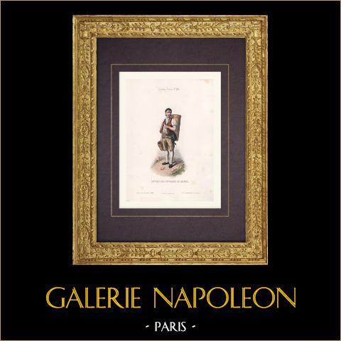 Lattaio della zona di Berna (Svizzera) | Stampa calcografica originale a bulino incisa da Portier. Acquerellata a mano. 1850