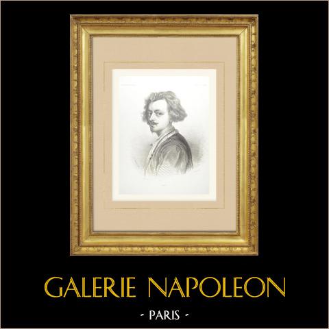 Autoritratto di Antoon van Dyck (1599-1641) | Litografia originale litografata da Collette secondo Van Dyck. 1859