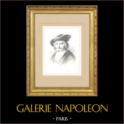 Auto-ritratto di Rembrandt (1606-1669) | Litografia originale disegnata da Collette, litografata da Becquet frères secondo Rembrandt. 1859