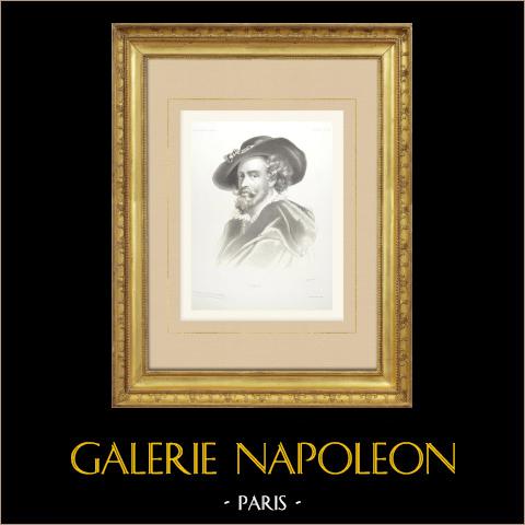 Auto-ritratto di Rubens (1577-1640) | Litografia originale disegnata da Collette, litografata da Becquet frères secondo Rubens. 1859
